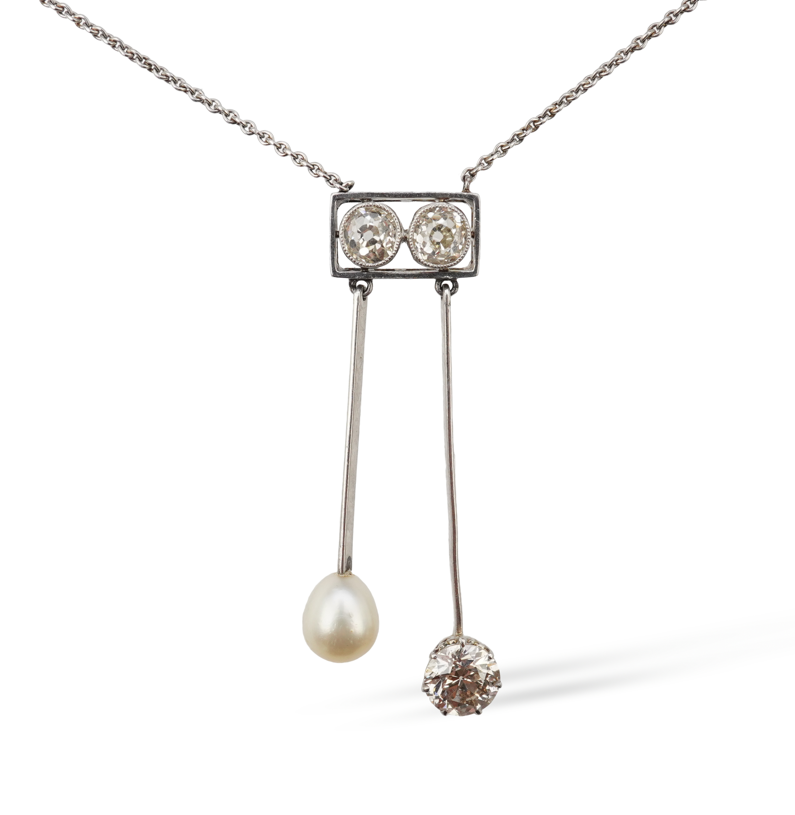 An Art Deco pearl and diamond negligée pendant, 1920s